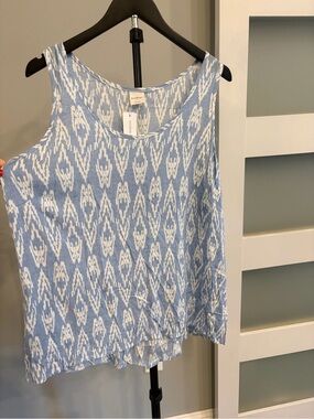 Kaileigh Light Blue and White Ikat Scoop Neck Tank